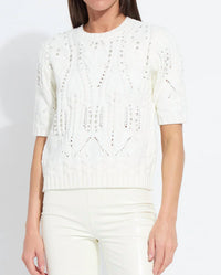 Lysse Hadley Cozy Short Sleeve Embellished Cable Sweater in white - women's sweater