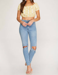 She + Sky - Puff Sleeve Crop Top