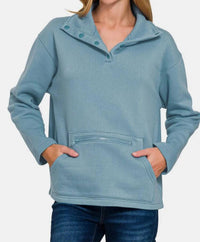 Zenana - Turtleneck Half Snap Fleece Sweatshirt