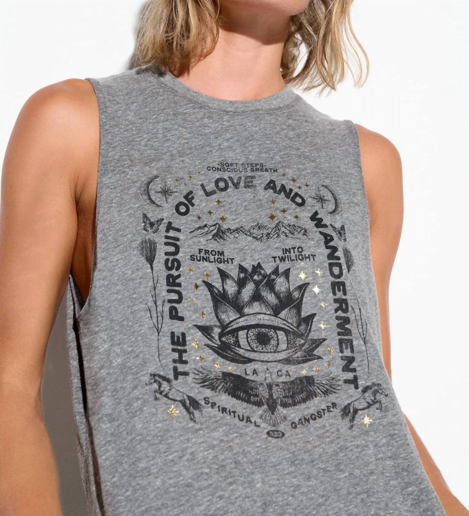 SPIRITUAL GANGSTER Pursuit Bowery Tank Top - Plus in heather grey - women's tank top - alternate view