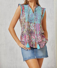 Savanna Jane - Patchwork Embroidered Cap Sleeve Top