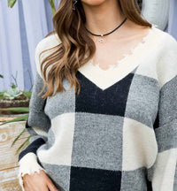 Mainstrip - Plaid Frayed Sweater