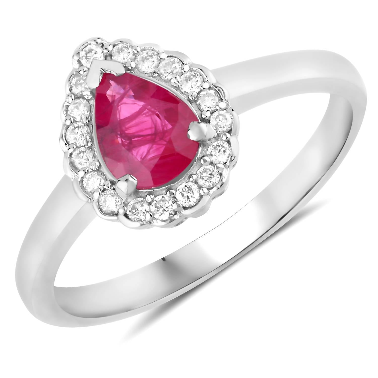 Diana M Jewels Women's Pear Natural Ruby Fashion Ring (0.94 Ct) - Delicate in 14k white gold - women's jewelry