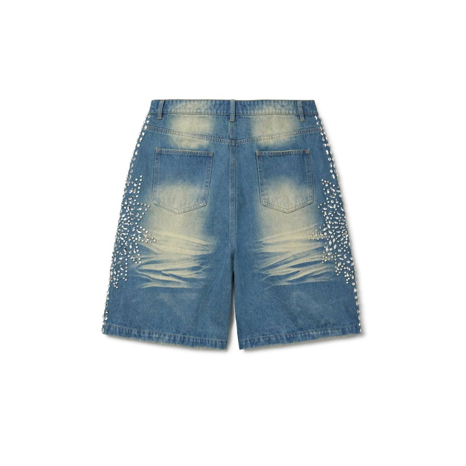 Vale Forever Men’s Sirens Crystal Jorts Streetwear Denim Shorts in blue - men's shorts - detail view