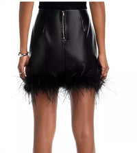 AQUA Faux Leather Feather Mini Skirt in black - women's skirt - alternate view