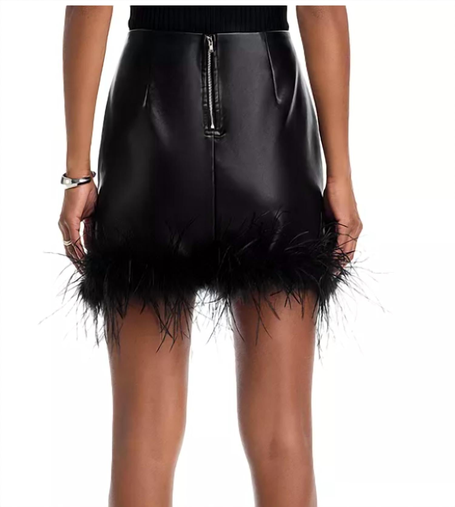 AQUA Faux Leather Feather Mini Skirt in black - women's skirt - alternate view