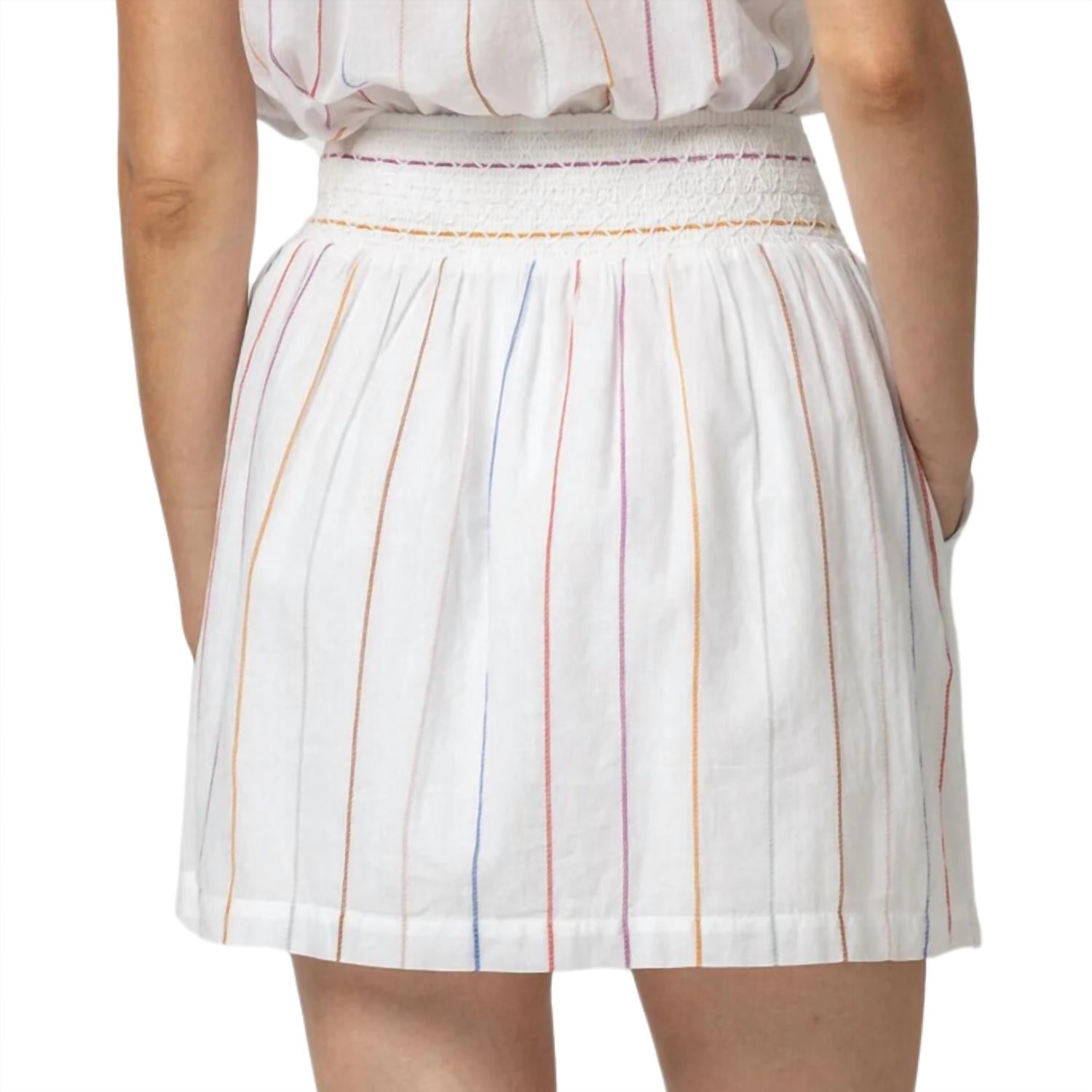 Lilla P Women's Smocked Waist Short Skirt in multi stripe - women's skirt - detail view