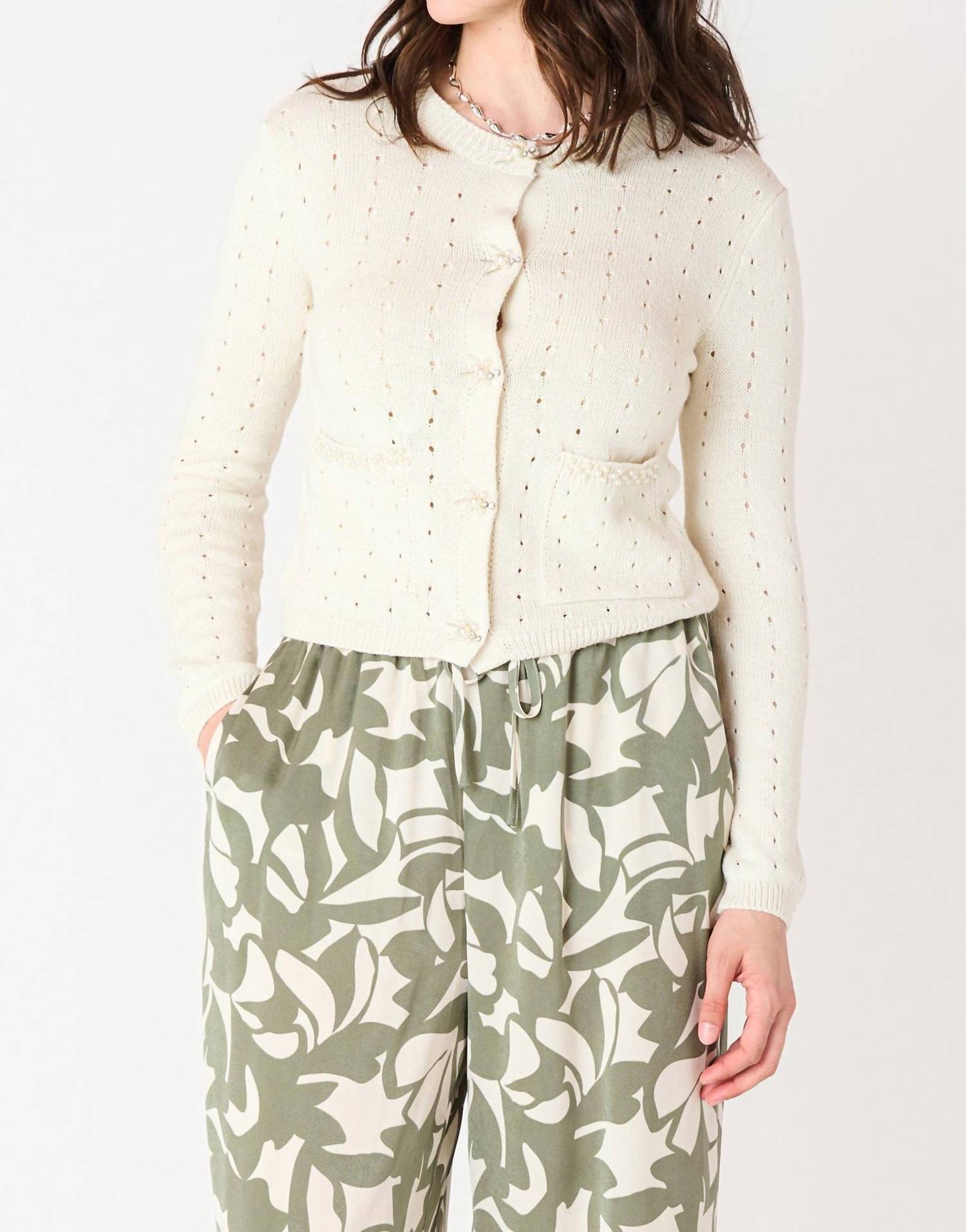 Dex - Pearl Detail Open Stitch Cardigan