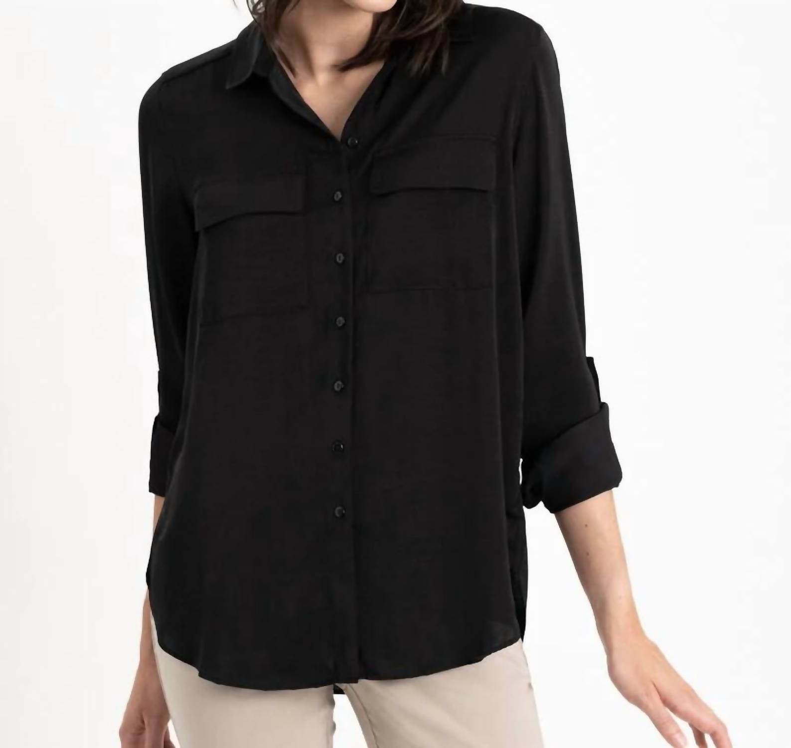 Renuar Woven Long Sleeve Blouse in black - women's blouse