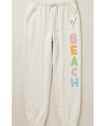 Vintage Havana Beach Studded Sweatpants in beige multi - women's pants - detail view
