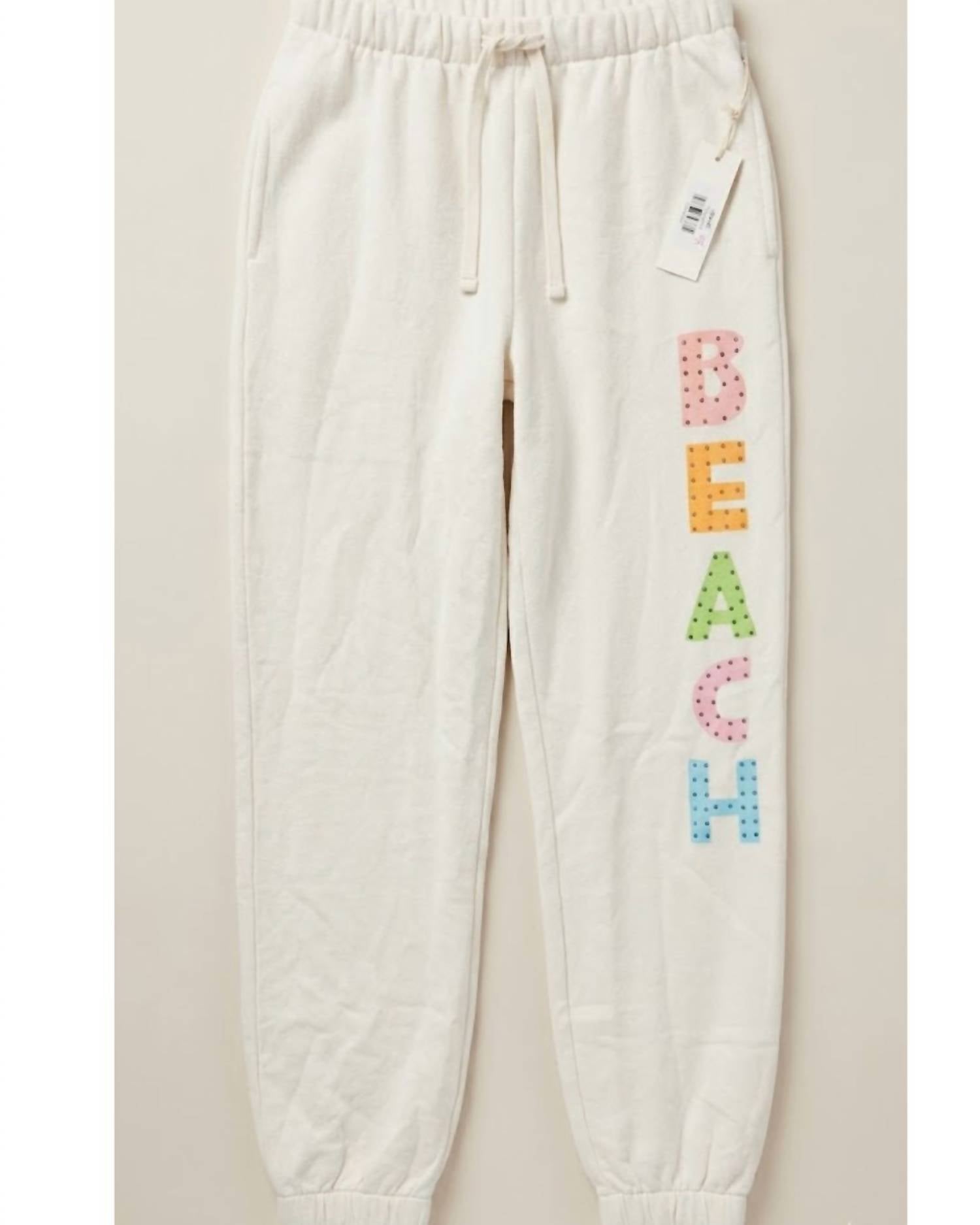 Vintage Havana Beach Studded Sweatpants in beige multi - women's pants - detail view