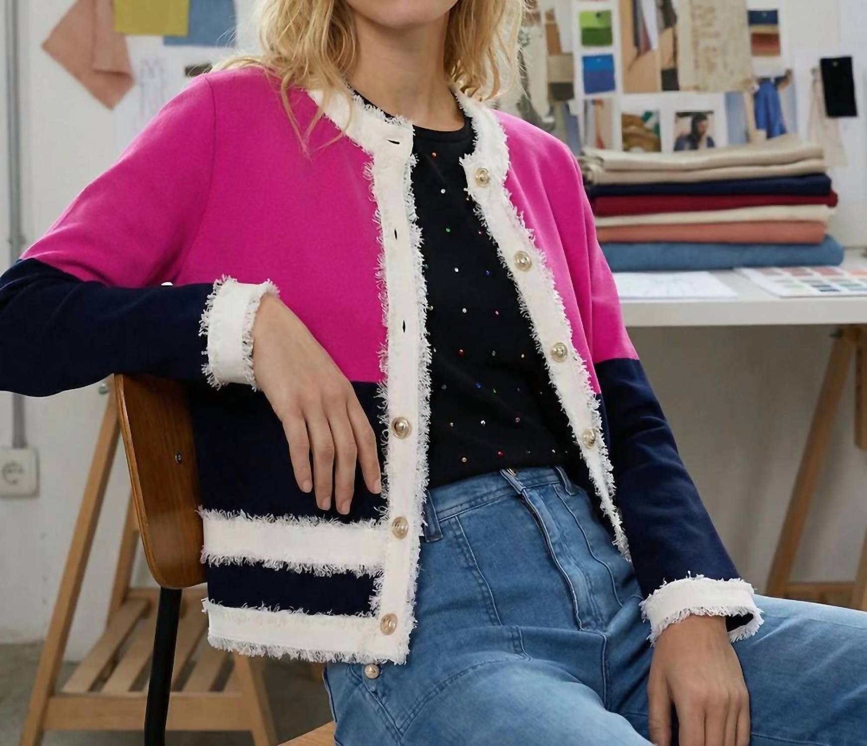 Vilagallo - Women's Colorblock Sweater Jacket