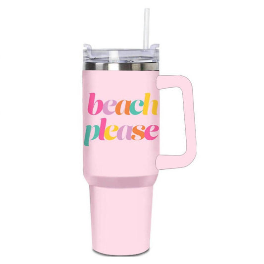 Katydid - Beach Please Printed Stainless Steel Tumbler 40 Oz With Handle
