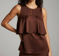 Ganni - Double Viscose Satin Ruffle Top