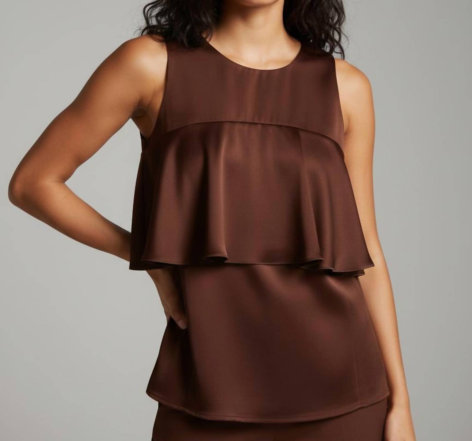Ganni - Double Viscose Satin Ruffle Top