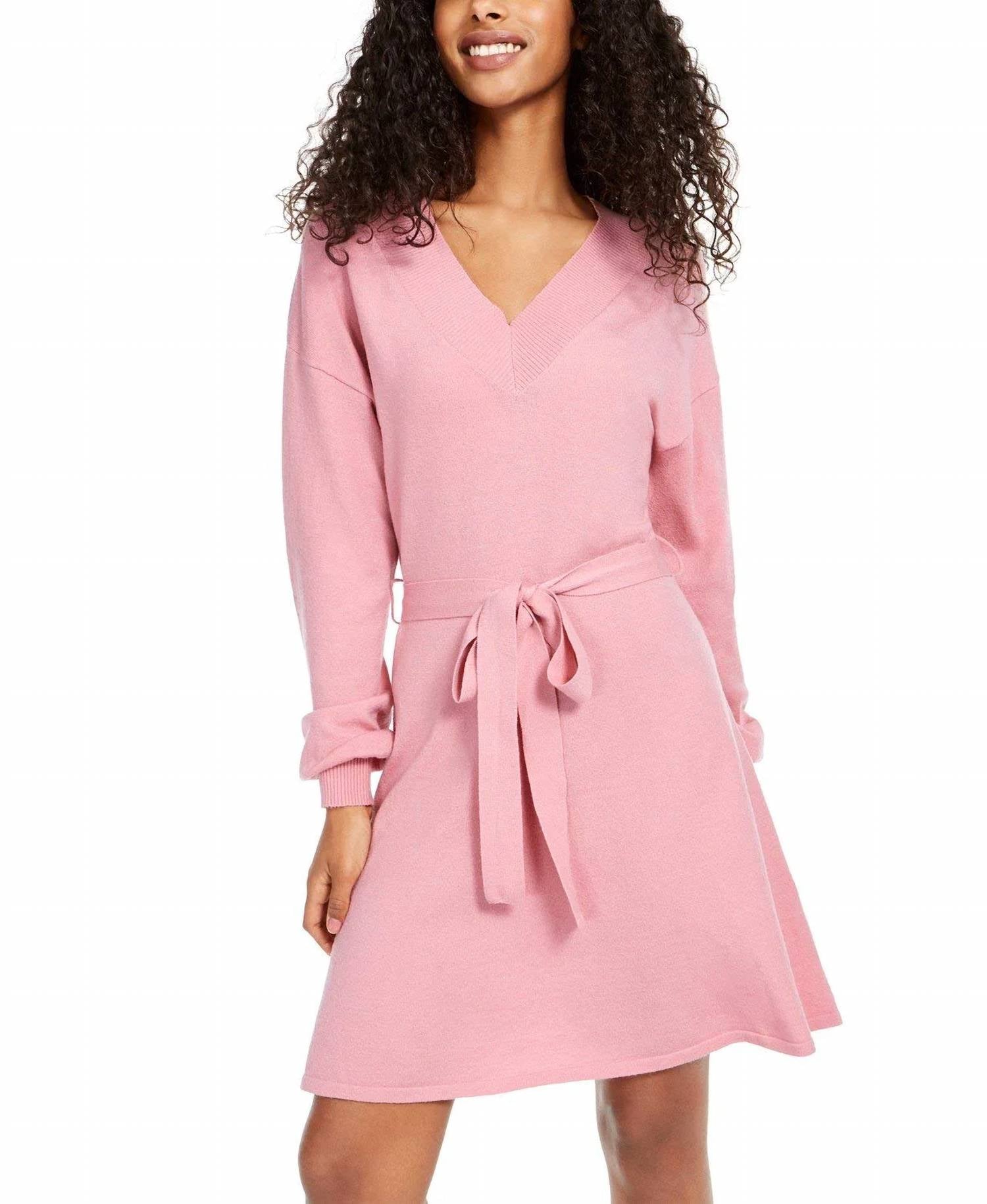 Sequin Hearts - Women's Juniors V Neck Fit And Flare Sweaterdress