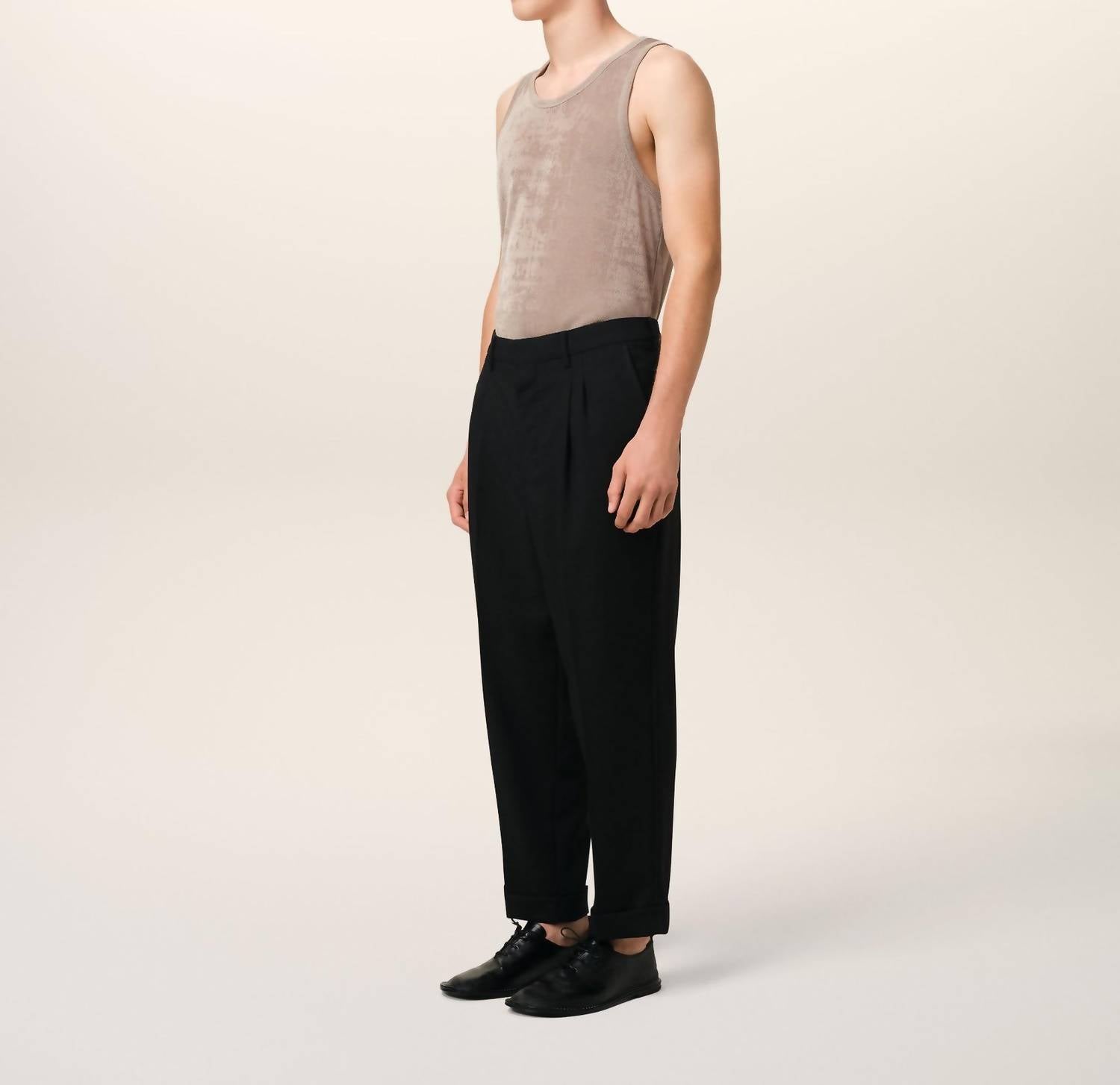Ami Paris Wool Carrot Fit Trousers in black - men's pants - detail view