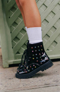 Lola + The Boys Girls Rainbow Crystal Boots in black - kids' boots - alternate view