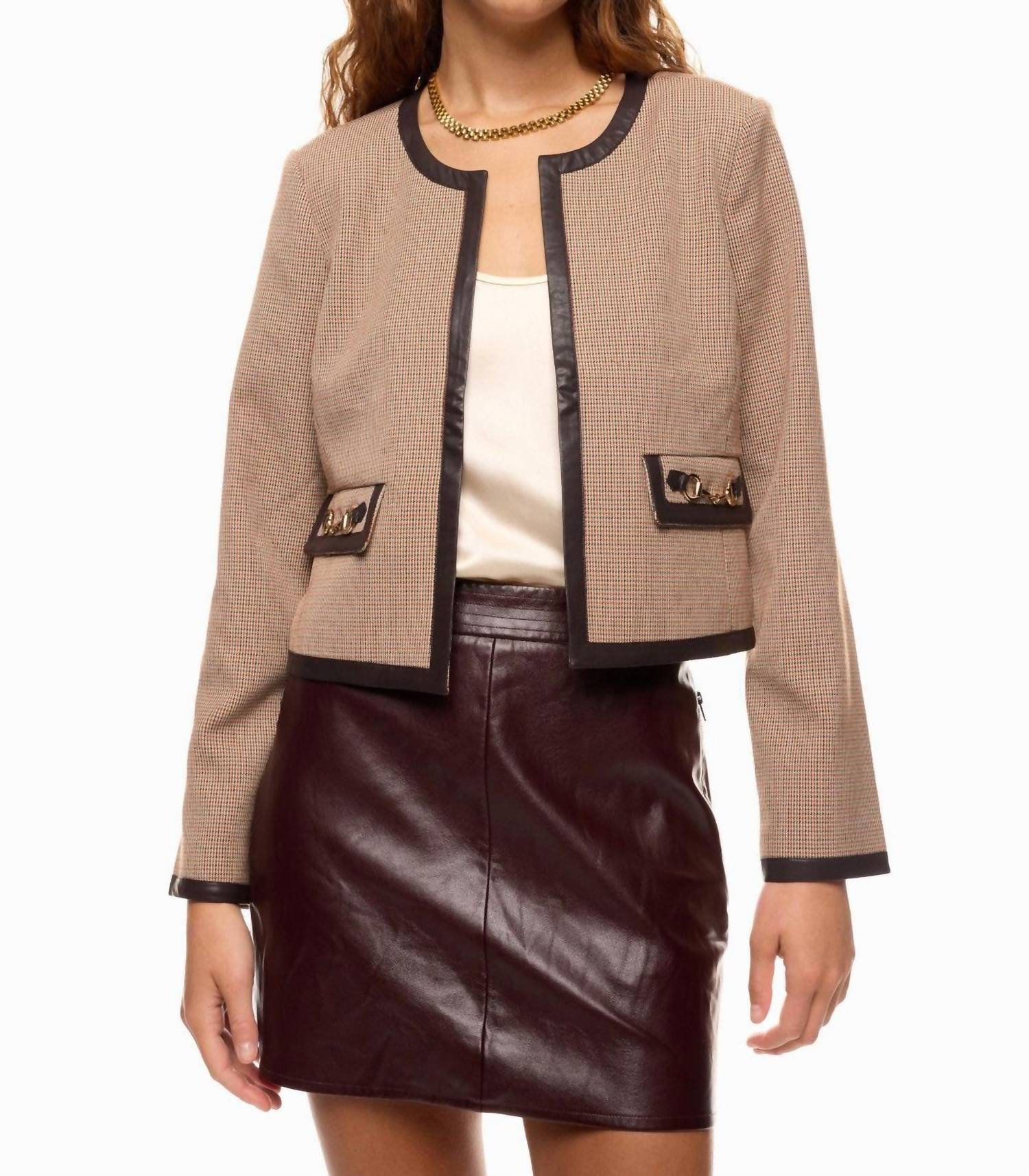 Derek Lam 10 Crosby Plaid Collarless Jacket in brown - women's jacket