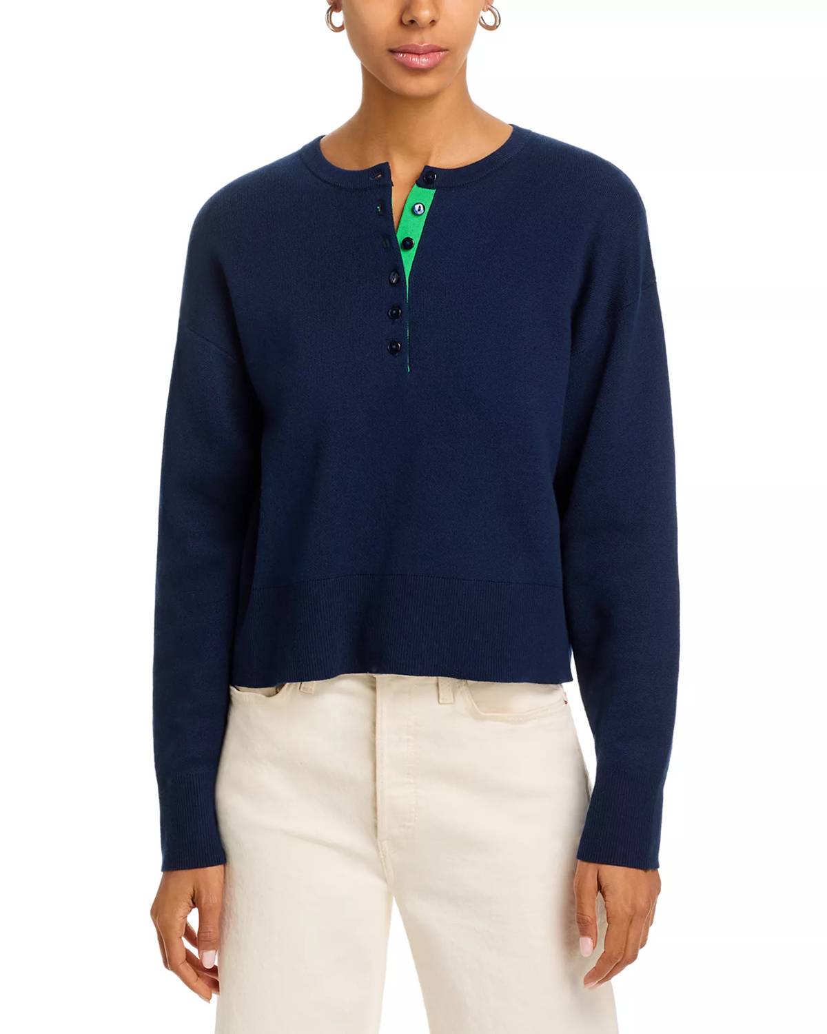 525 America - Genevieve Solid Drop Shoulder Henley Sweater