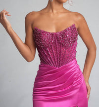 PORTIA&SCARLETT Stunning Satin Daring Prom Gown in fuchsia - women's dress - alternate view