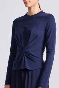 APIECE APART Twist Long Sleeve Volta Top in navy - women's long sleeve top - view 4