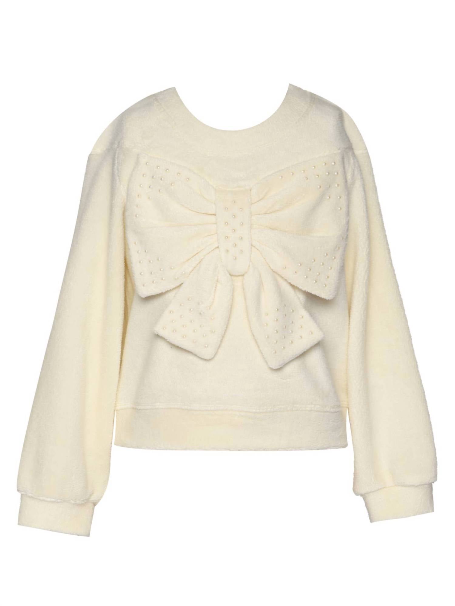 G.B.Y.M. - Long Sleeve Sherpa Bow Top with Pearls