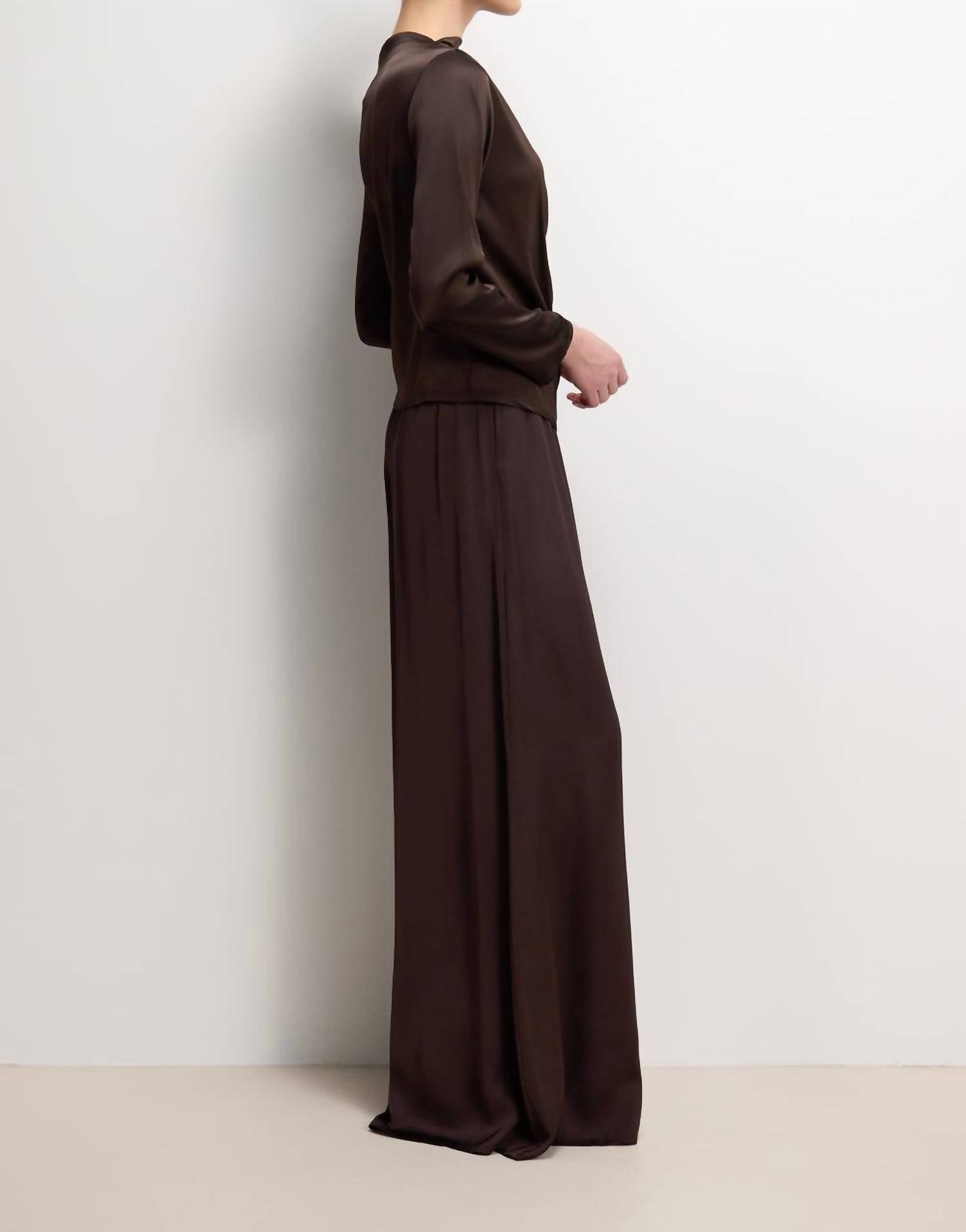 Jaki Helena Elastic Waist Satin Trousers Pants in brown - women's pants - alternate view