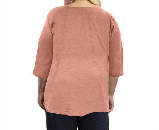 On The Plus Side - Linen 3/4 Sleeve V-Neck Top - Plus