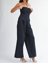 Mable - Pin Stripe Tube Top And Pants Set