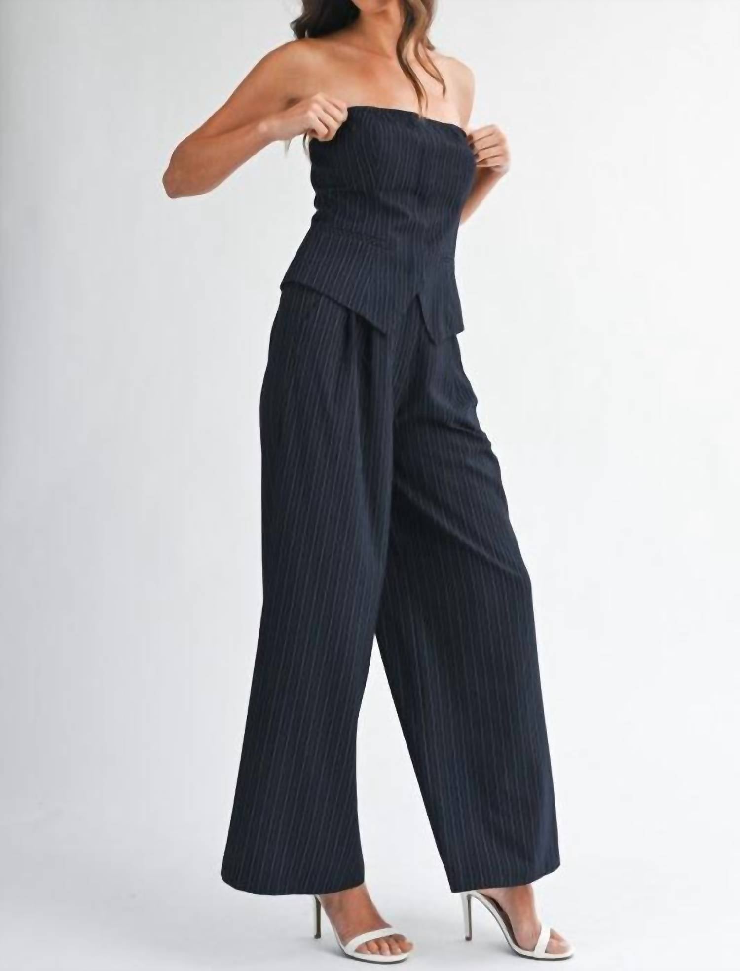 Mable - Pin Stripe Tube Top And Pants Set