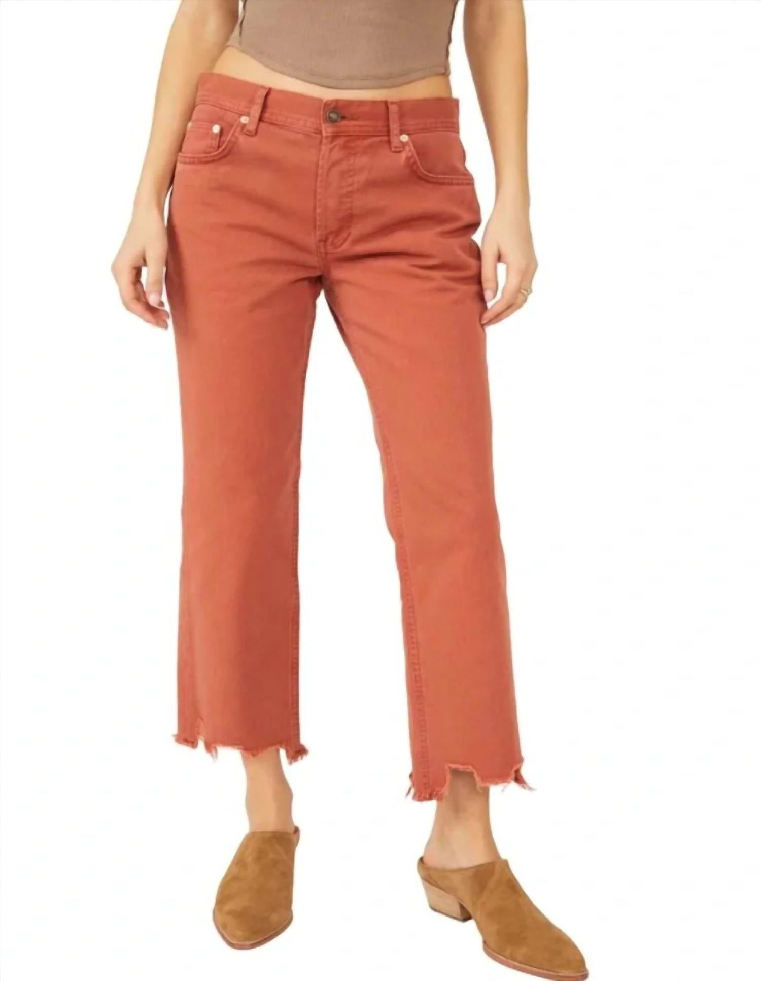 Free People Maggie Mid Rise Straight Leg Jeans in rare sienna - women's jeans - detail view