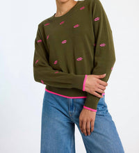Brodie Cashmere Leila Embroidered Lips Crew Top in khaki pink - women's sweater - alternate view