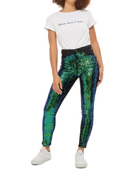 Topshop - Jamie Moto Mermaid Sequin Front Skinny Jeans