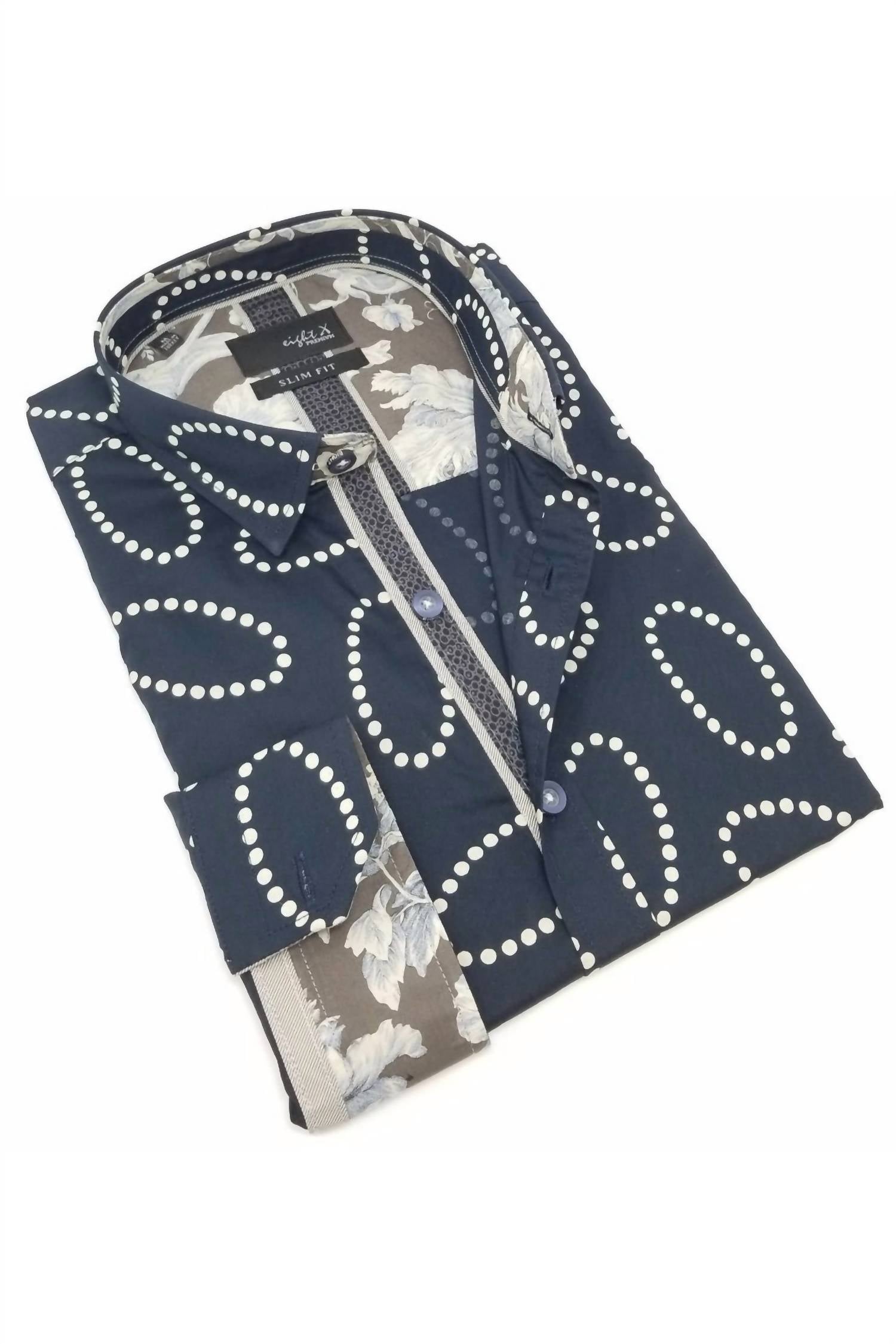 Eight X - Oval Pattern Print Button Down Shirt With Floral Trim