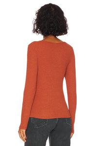 LNA Luan Ribbed Top in cinnabar - women's long sleeve top - alternate view