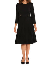 Maggy London - Jewel Neck Pleated Skirt Knit Dress