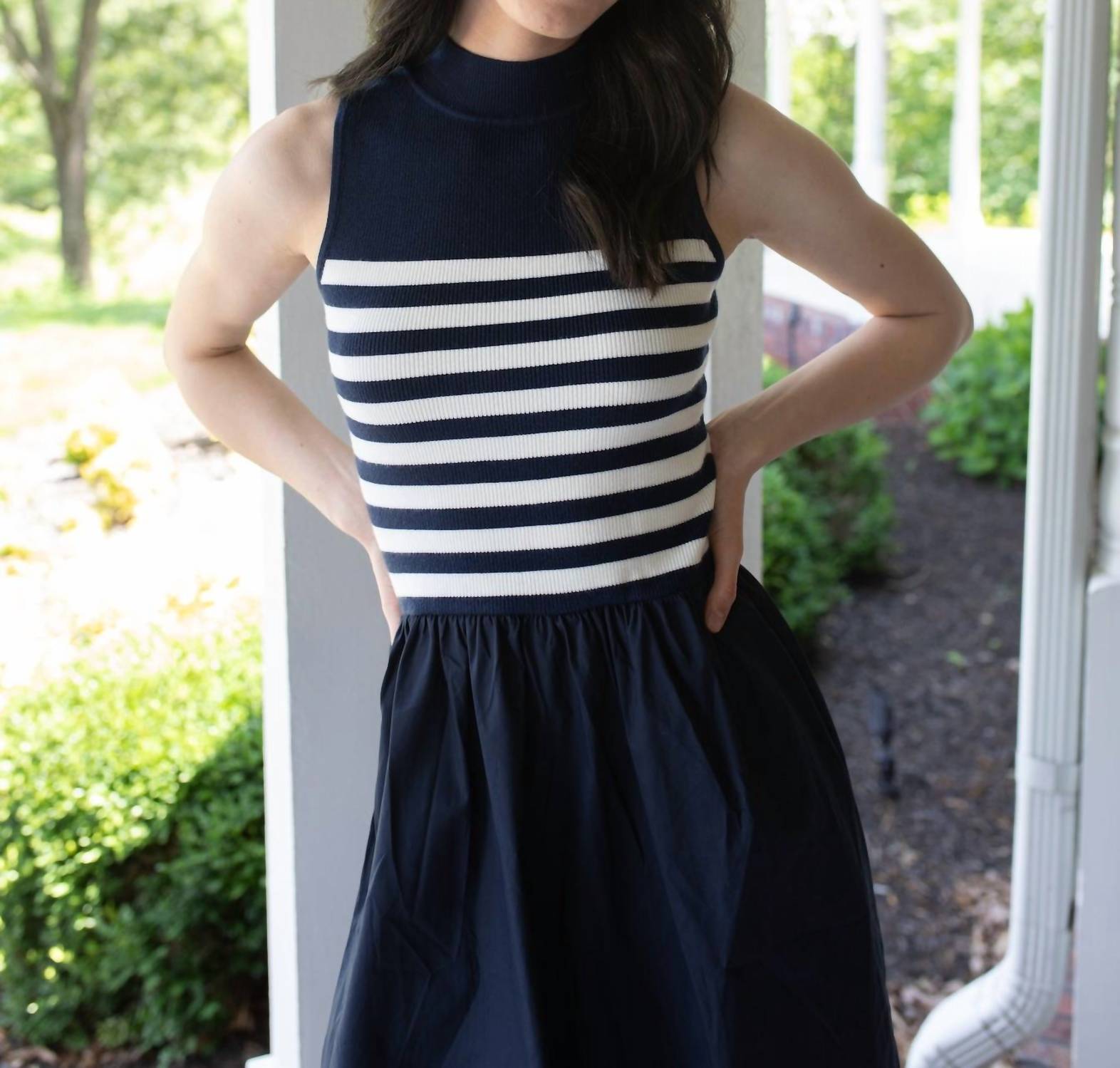 In The Beginning She's the Captain Nautical Midi Dress in navy - women's dress - detail view
