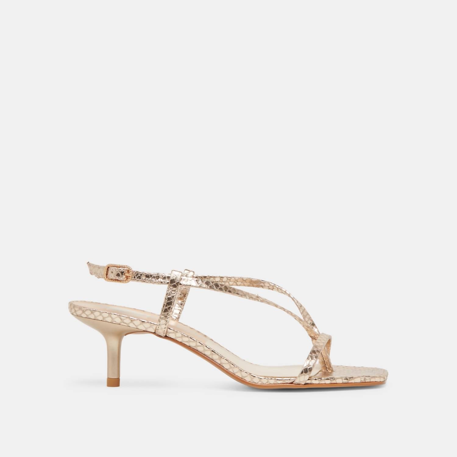 Dolce Vita Women's Laury Heeled Sandals in champagne embossed leather - women's sandal - detail view