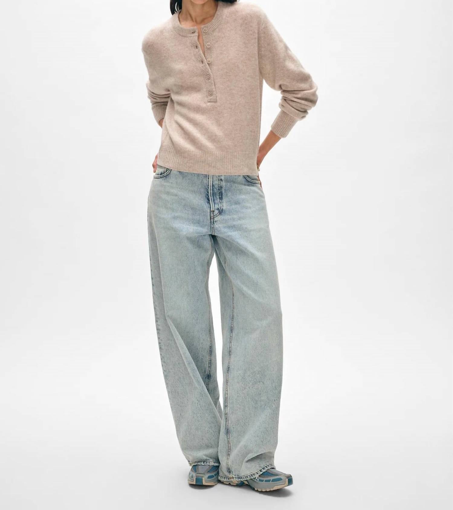 White + Warren - Cashmere Featherweight Button Henley Sweater