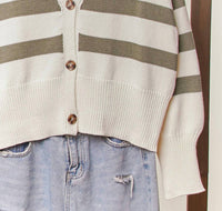 Mello Women's Striped V-neck Knit Cardigan in ivory - women's cardigan - view 4