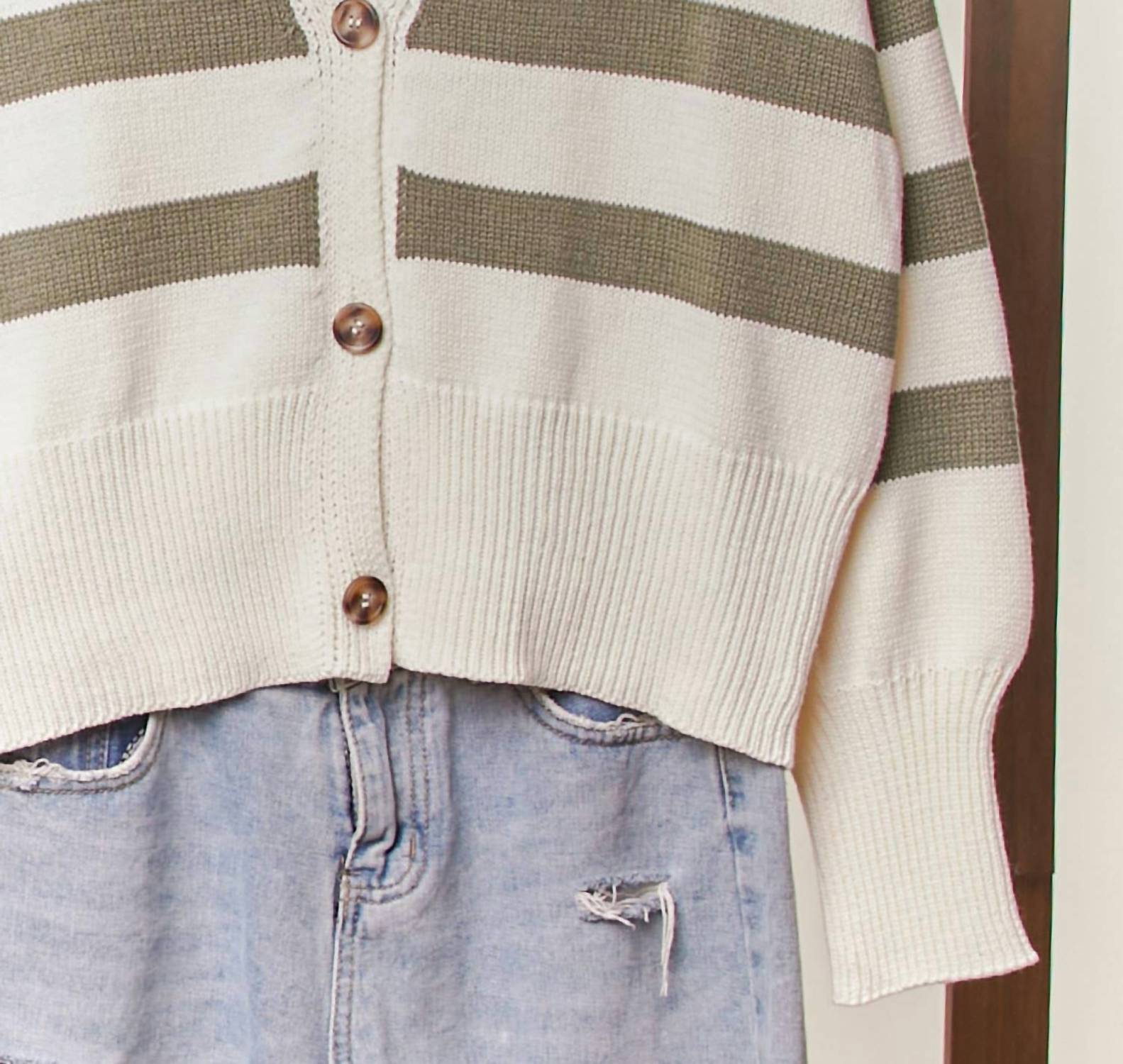 Mello Women's Striped V-neck Knit Cardigan in ivory - women's cardigan - view 4