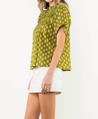 THML Puff Sleeve Print Top in green - women's blouse - view 4