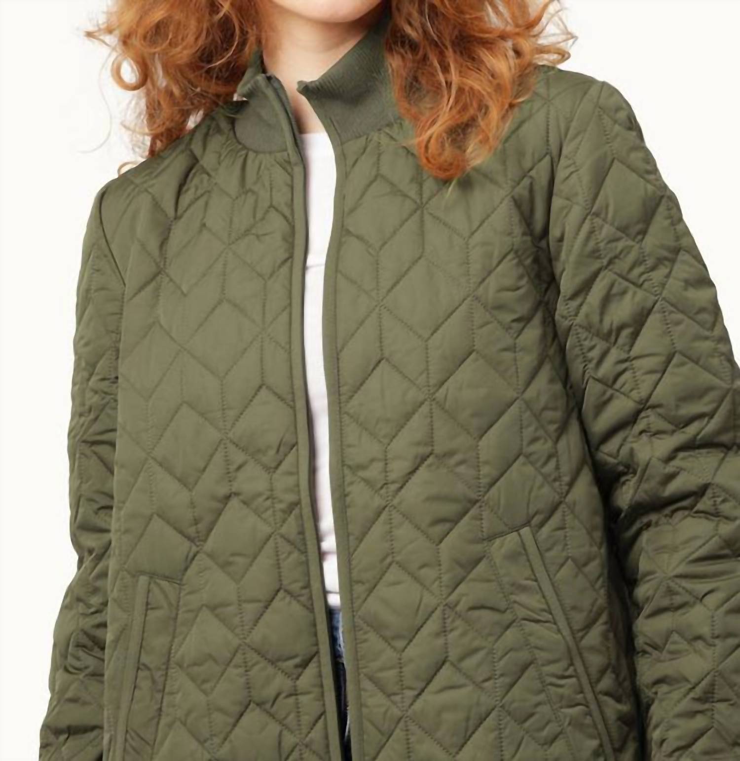 Ilse Jacobsen Padded Quilt Coat in army - women's jacket - alternate view