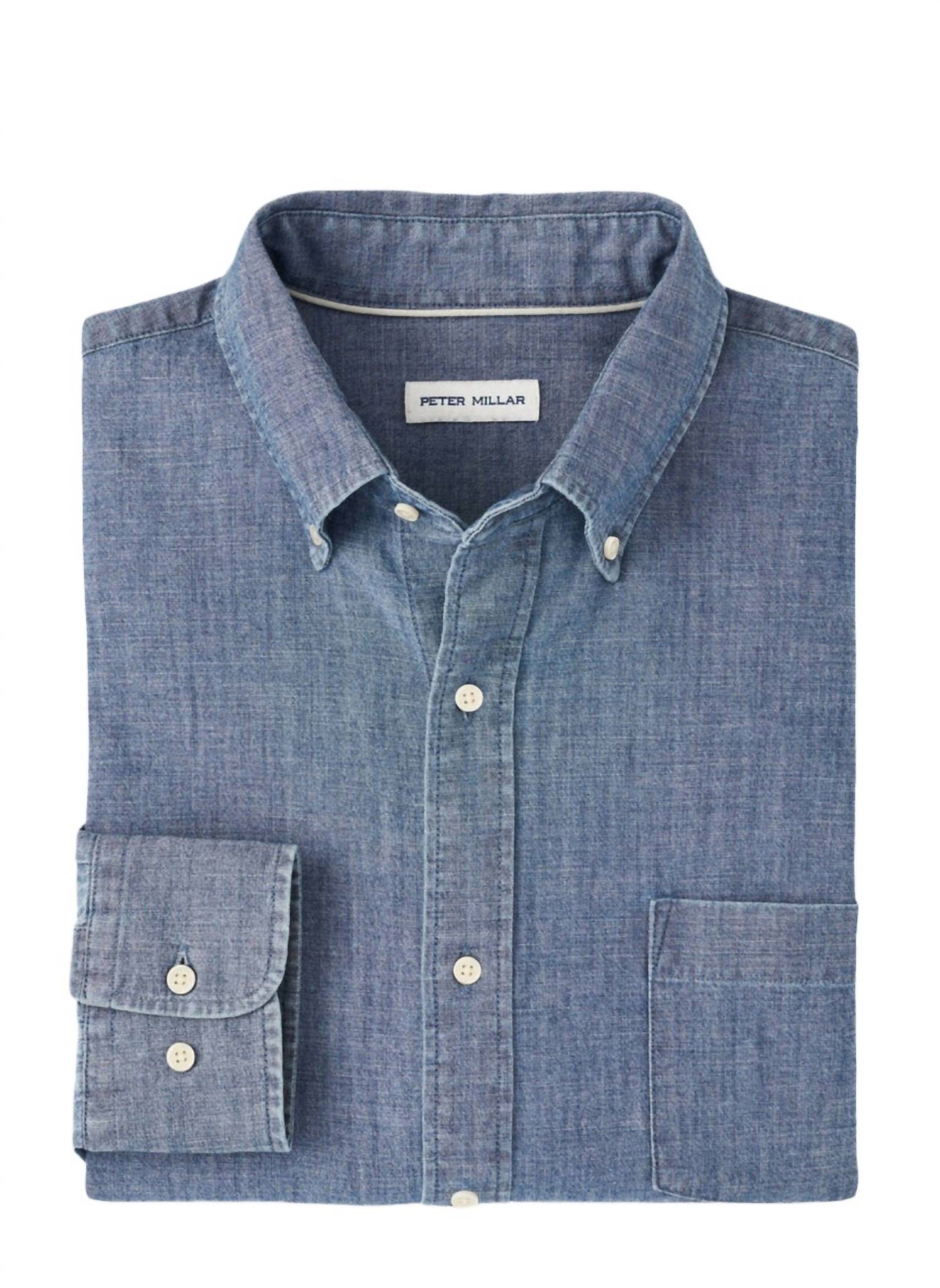 PETER MILLAR Tamworth Chambray Cotton-stretch Shirt in indigo - men's shirt - alternate view