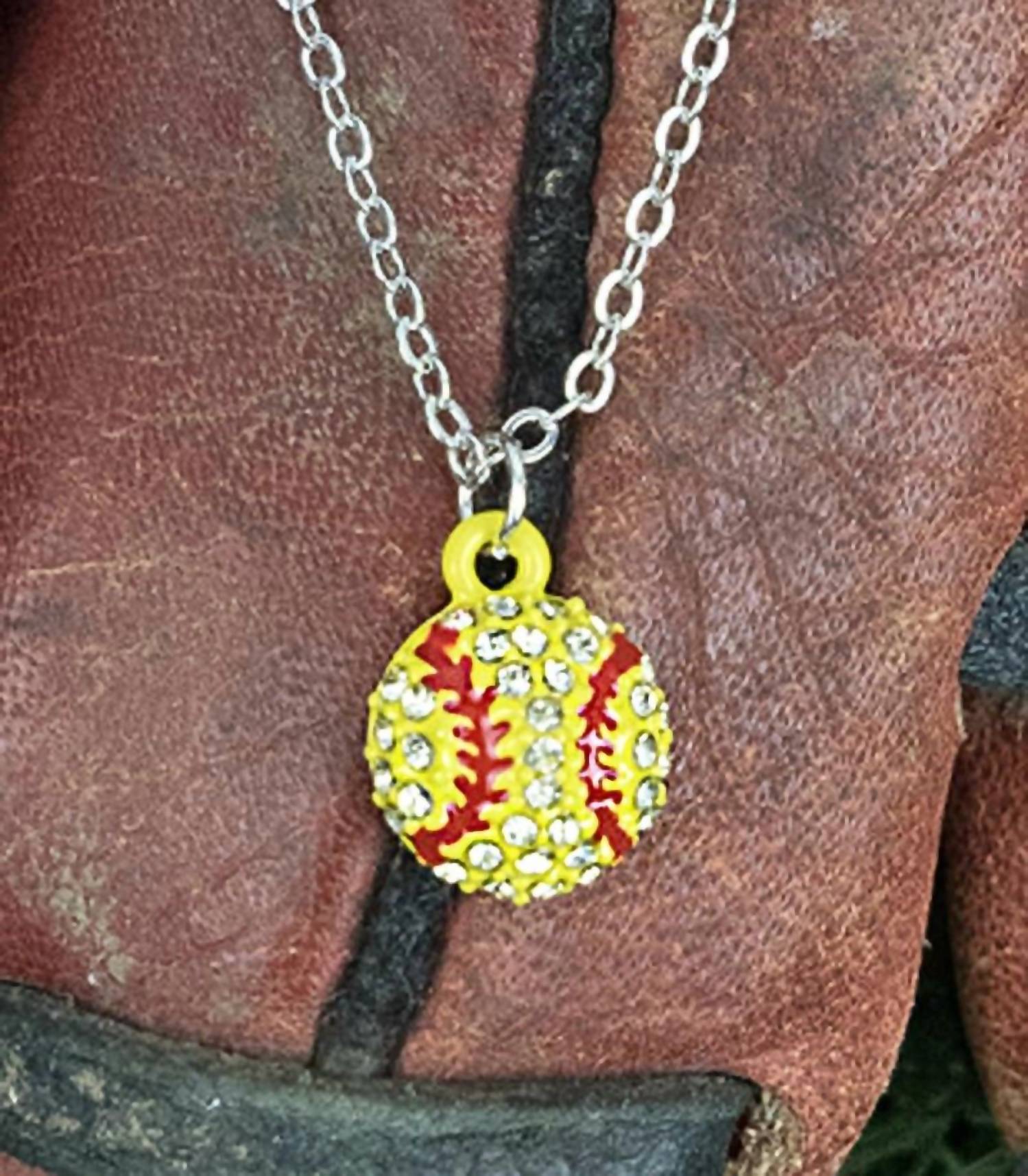 Wholesale Accessory Market - Women's Softball Crystal Pendant Necklace