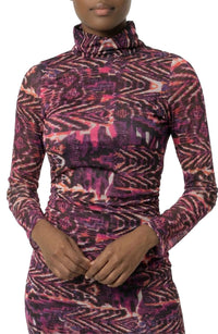 Area Stars Lee Mock Neck Jersey Top in abstract print - women's long sleeve top