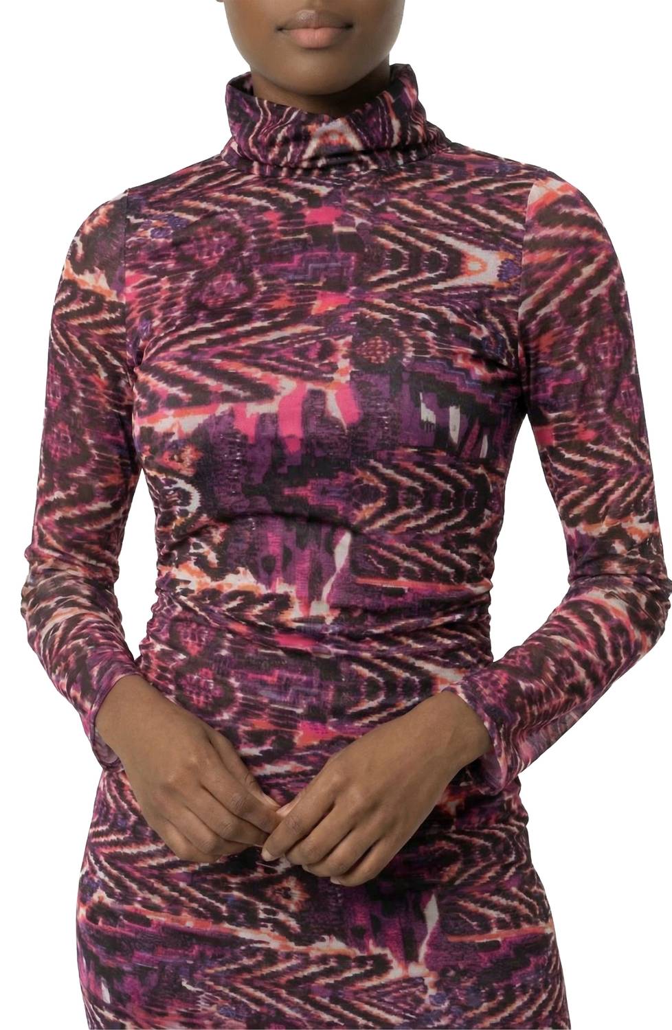 Area Stars Lee Mock Neck Jersey Top in abstract print - women's long sleeve top