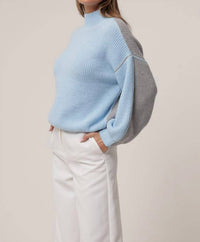 line and dot Katy Mock Neck Sweater in blue grey - women's sweater - alternate view
