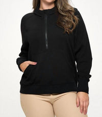 Yelete Scuba Quarter-zip Hoodie - Plus in black - women's top